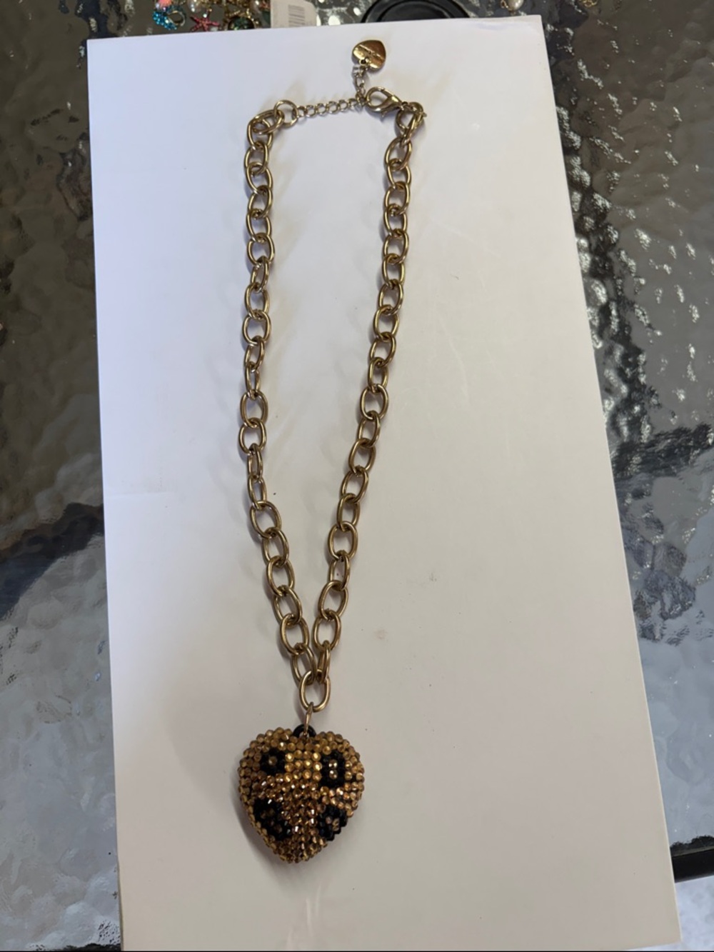 Betsey Johnson Gold-Tone Chain Necklace with Beaded Heart Pendant